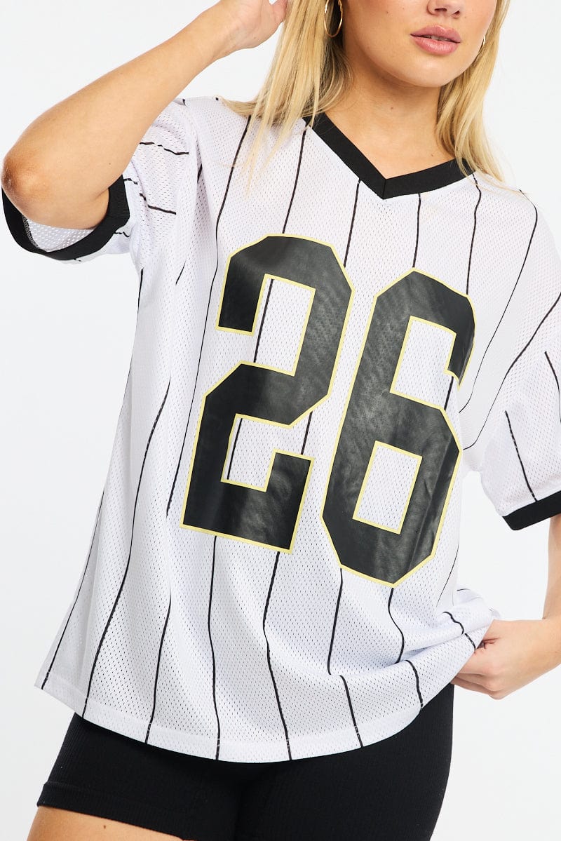 White Stripe Sports Tee Short Sleeve