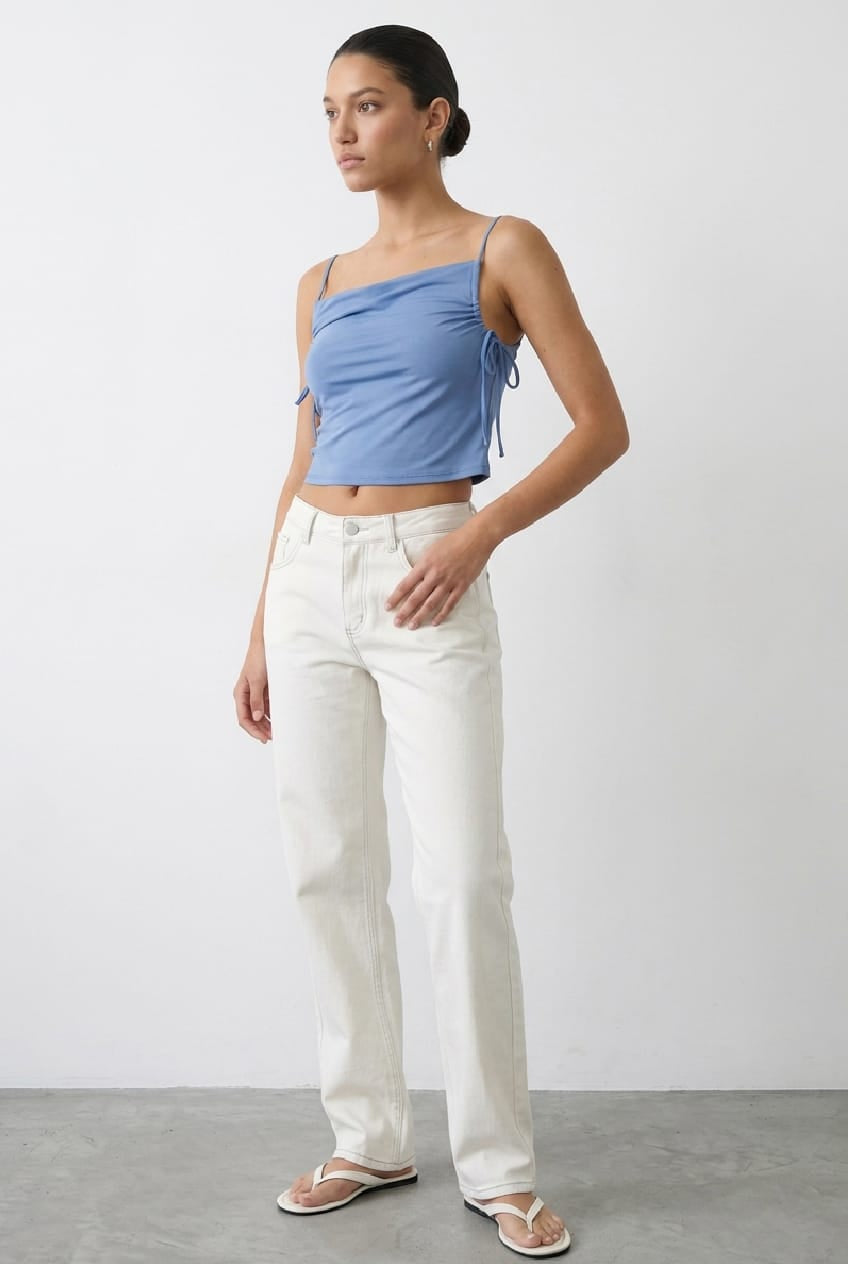 Blue Crop Top Side Drawstring
