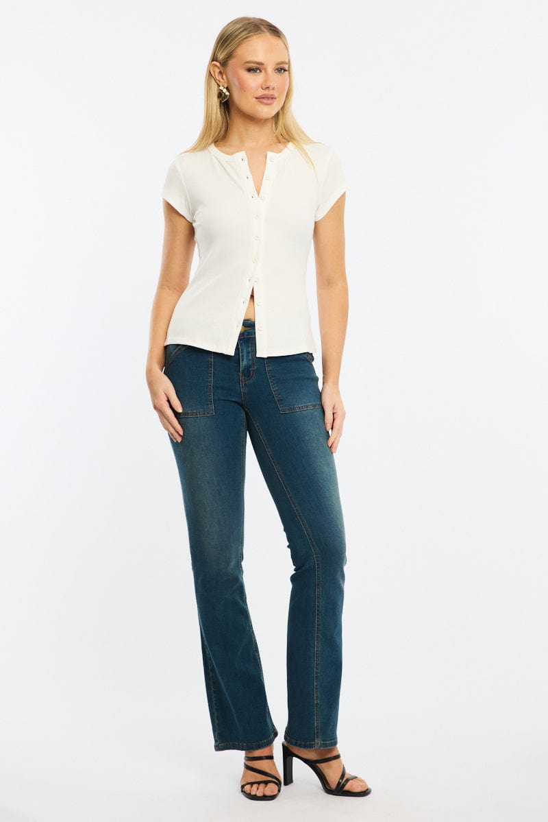 White Button Front Top Short Sleeve