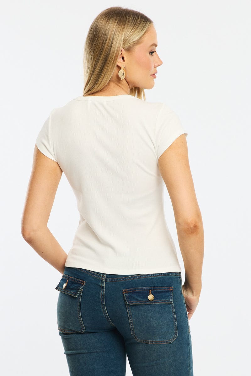 White Button Front Top Short Sleeve