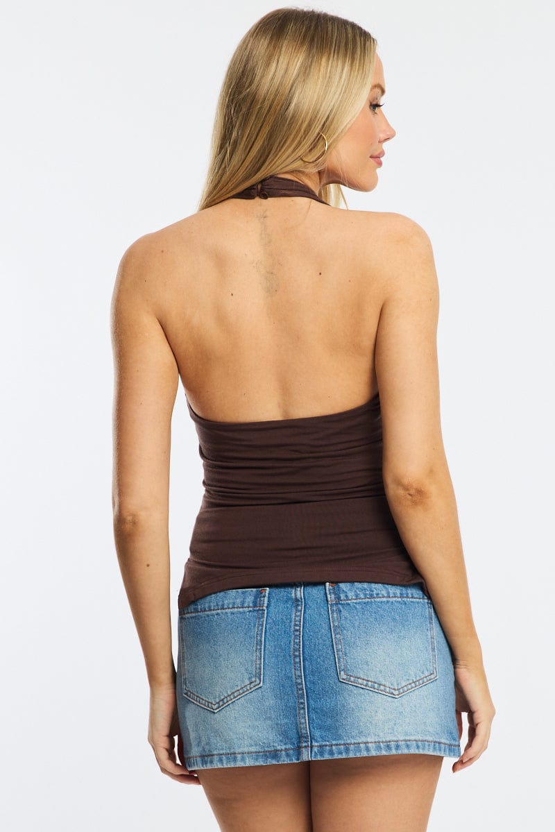 Brown High Neck Top Sleeveless
