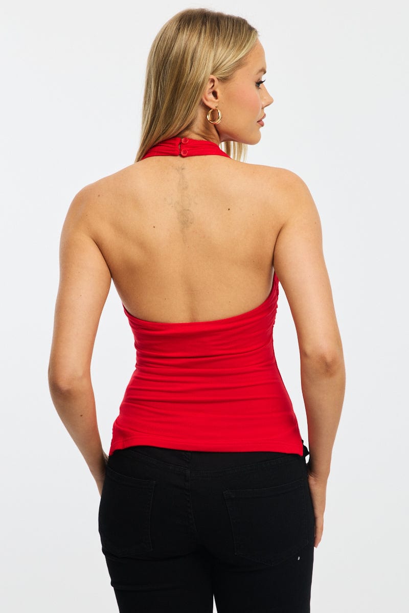 Red High Neck Top Sleeveless