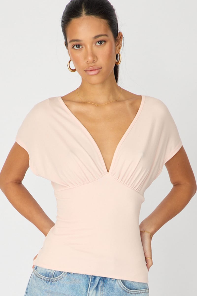 Pink Vneck Top Short Sleeve