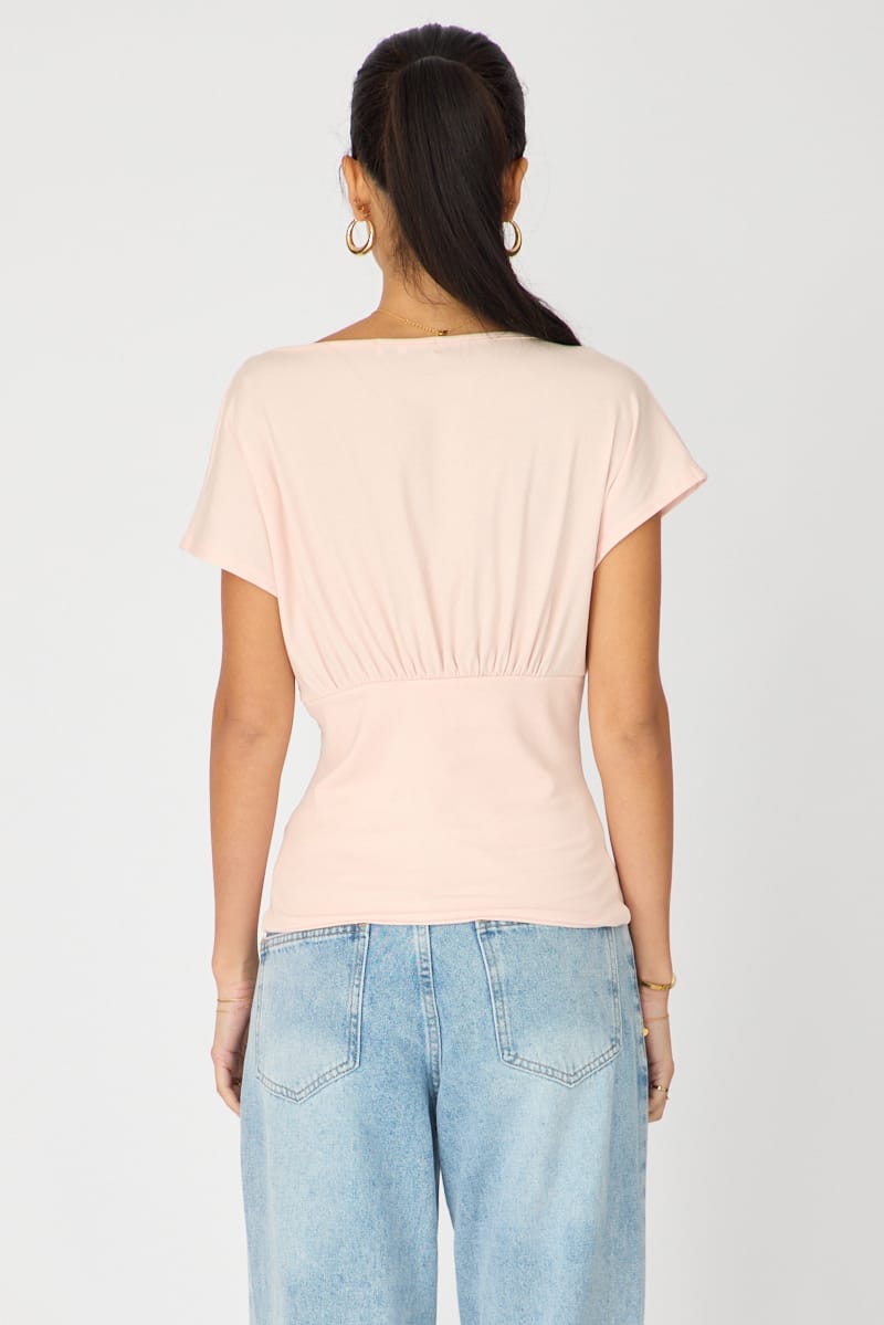 Pink Vneck Top Short Sleeve
