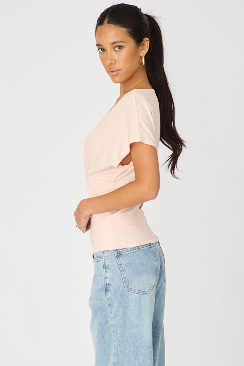 Pink Vneck Top Short Sleeve
