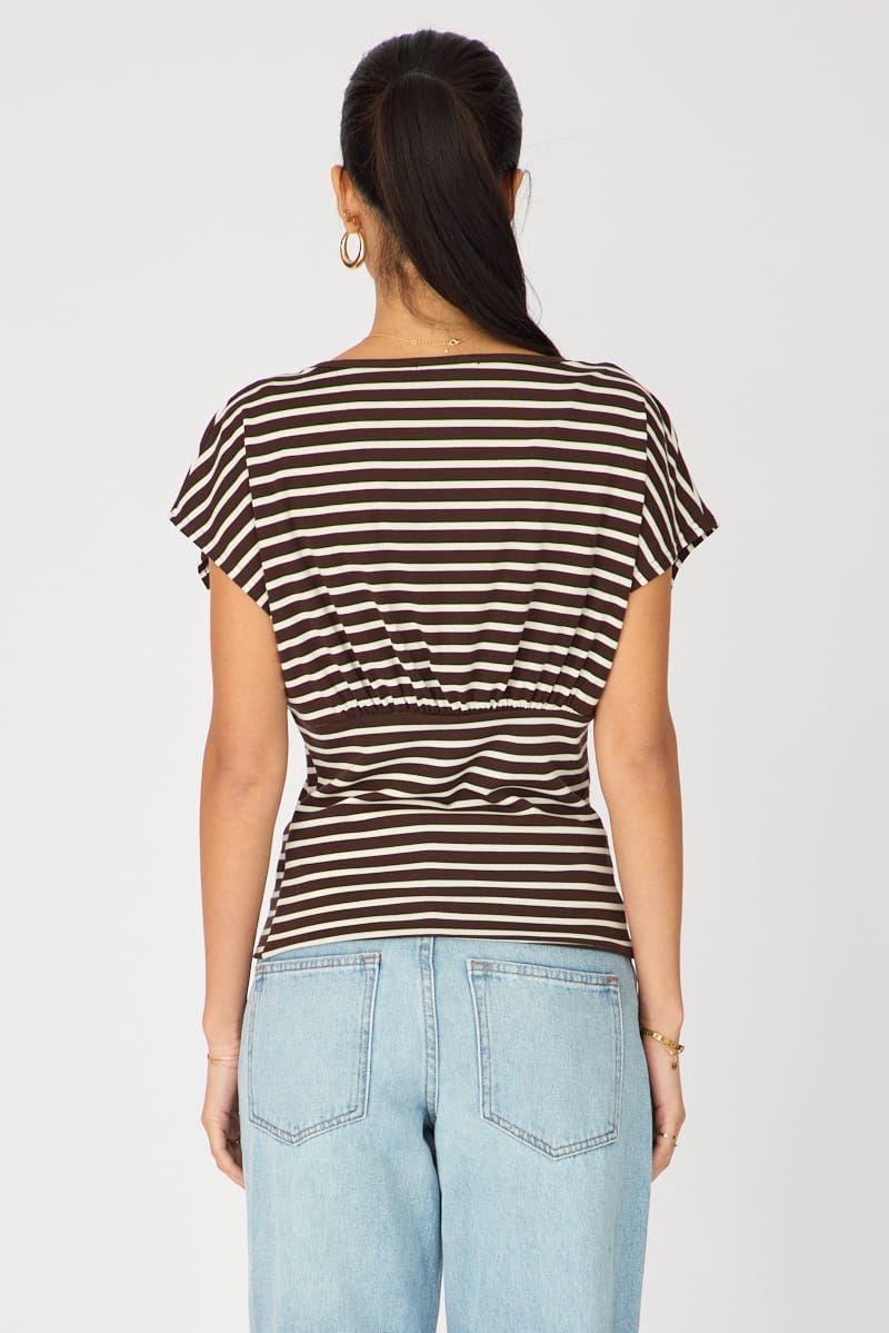 Brown V-neck Top Short Sleeve