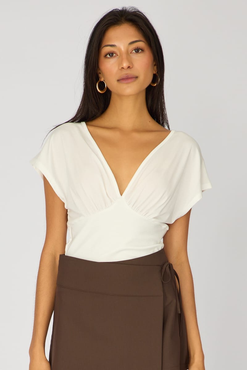 White Short Sleeve Vneck Top