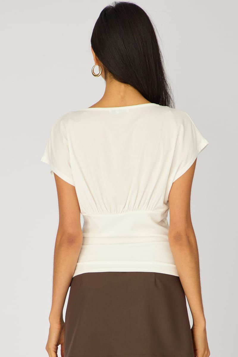 White Short Sleeve Vneck Top