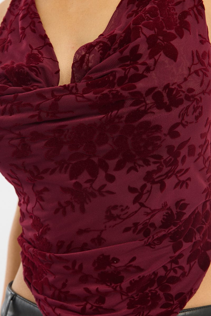 Red Halter Neck Top Burnout