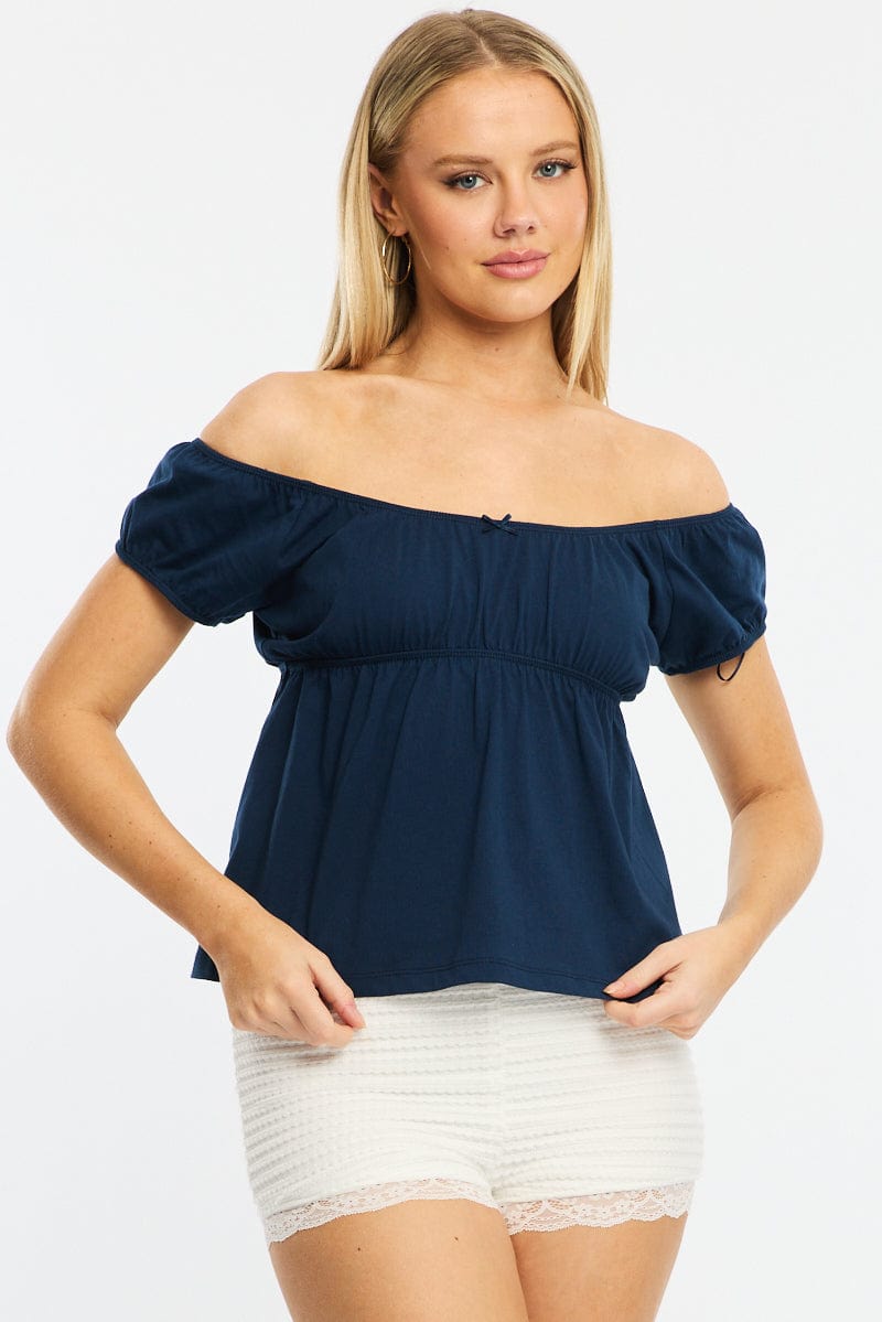 Blue Baby Doll Top Short Sleeve