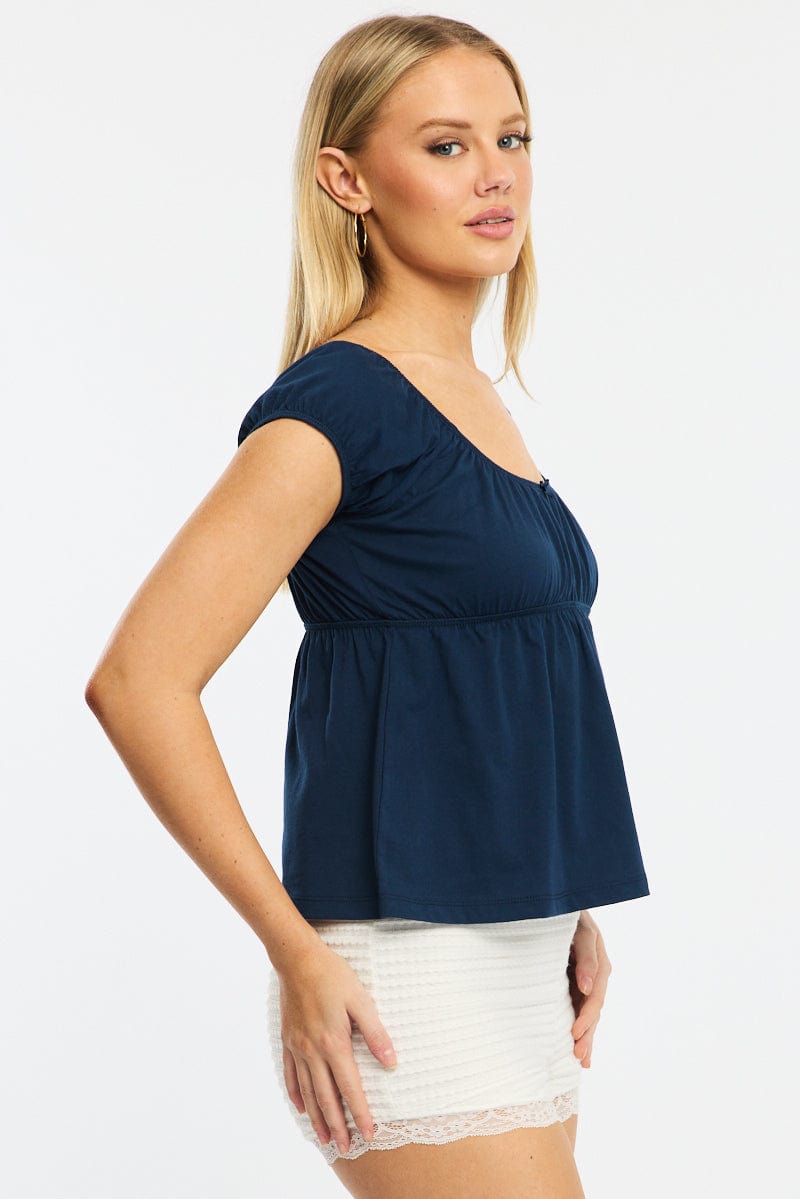 Blue Baby Doll Top Short Sleeve