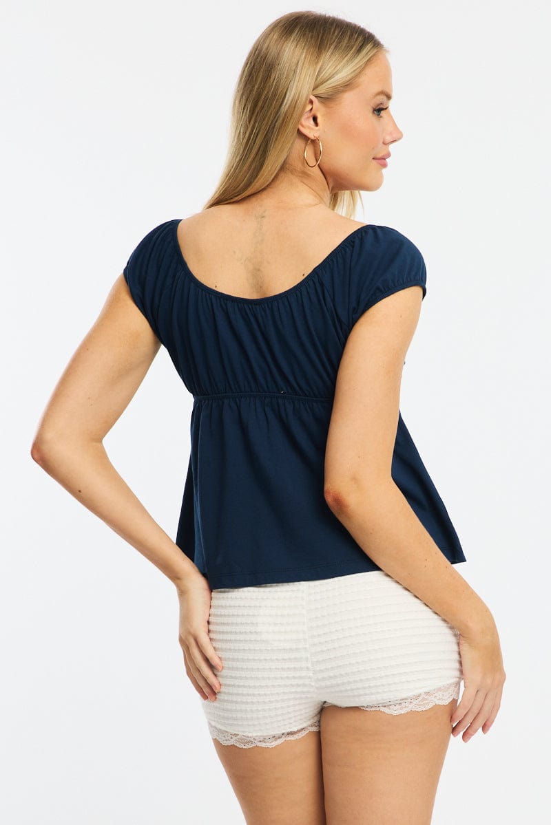 Blue Baby Doll Top Short Sleeve | Ally Fashion