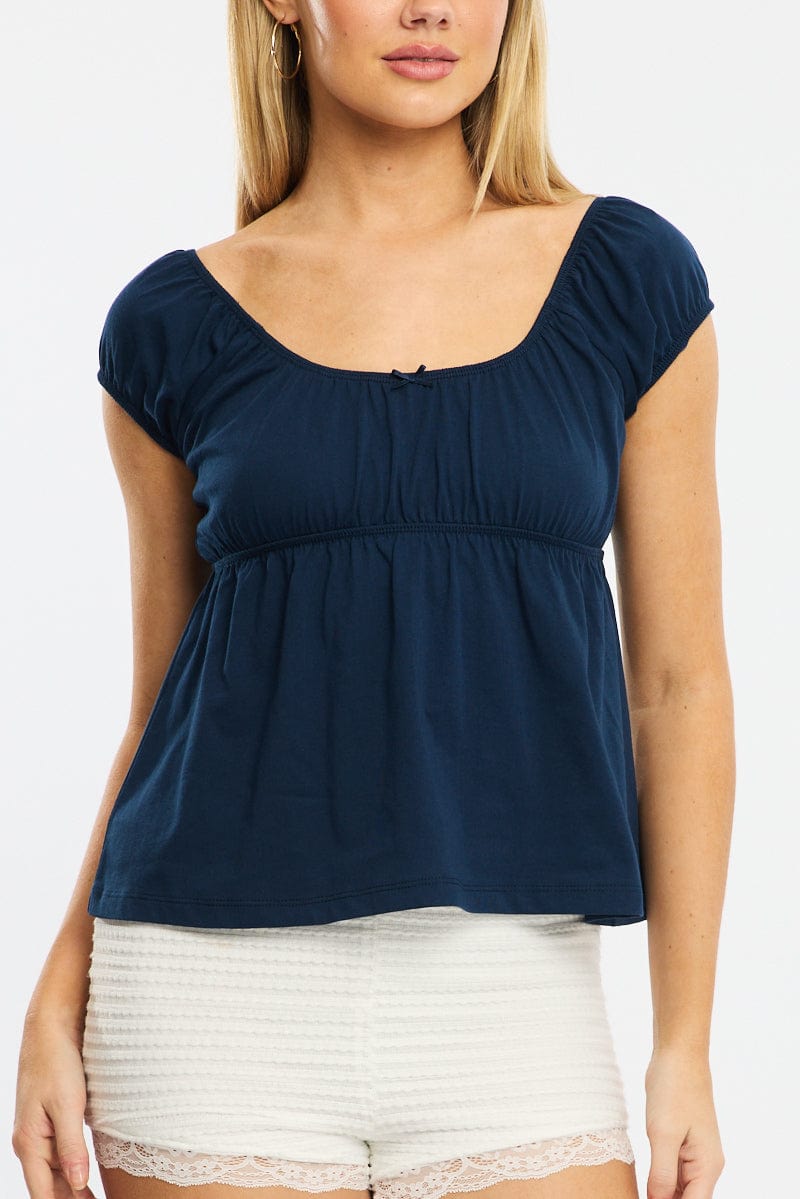 Blue Baby Doll Top Short Sleeve | Ally Fashion