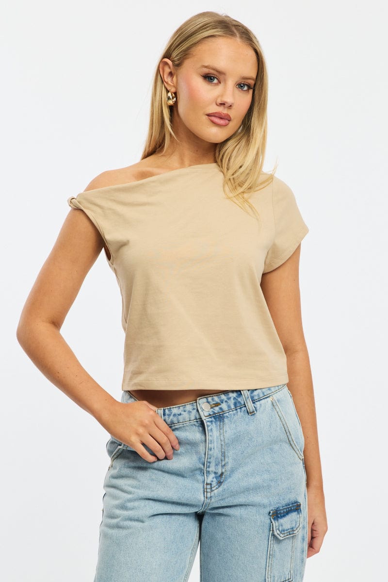 Beige Jersey Tee Shirt Short Sleeve