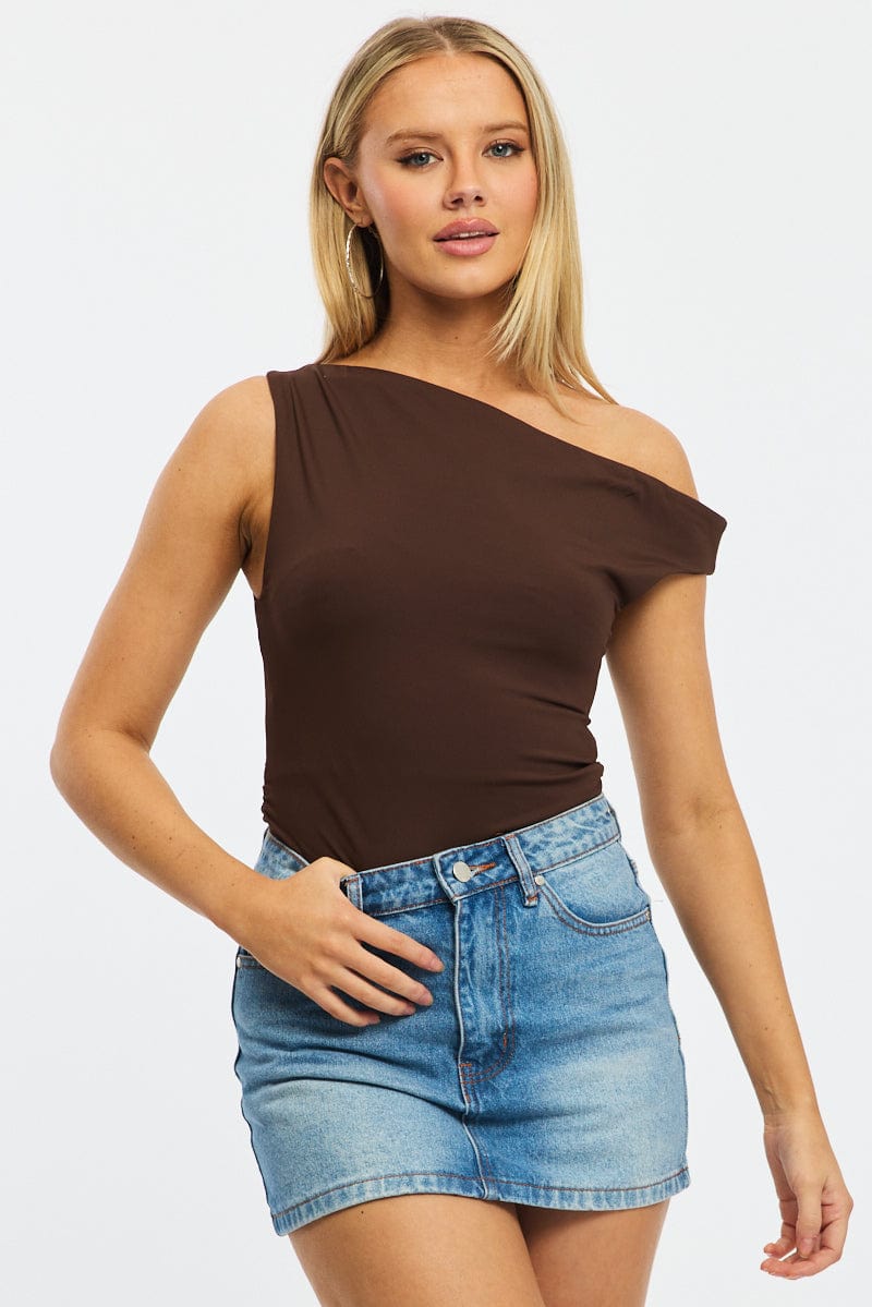 Brown Off Shoulder Top