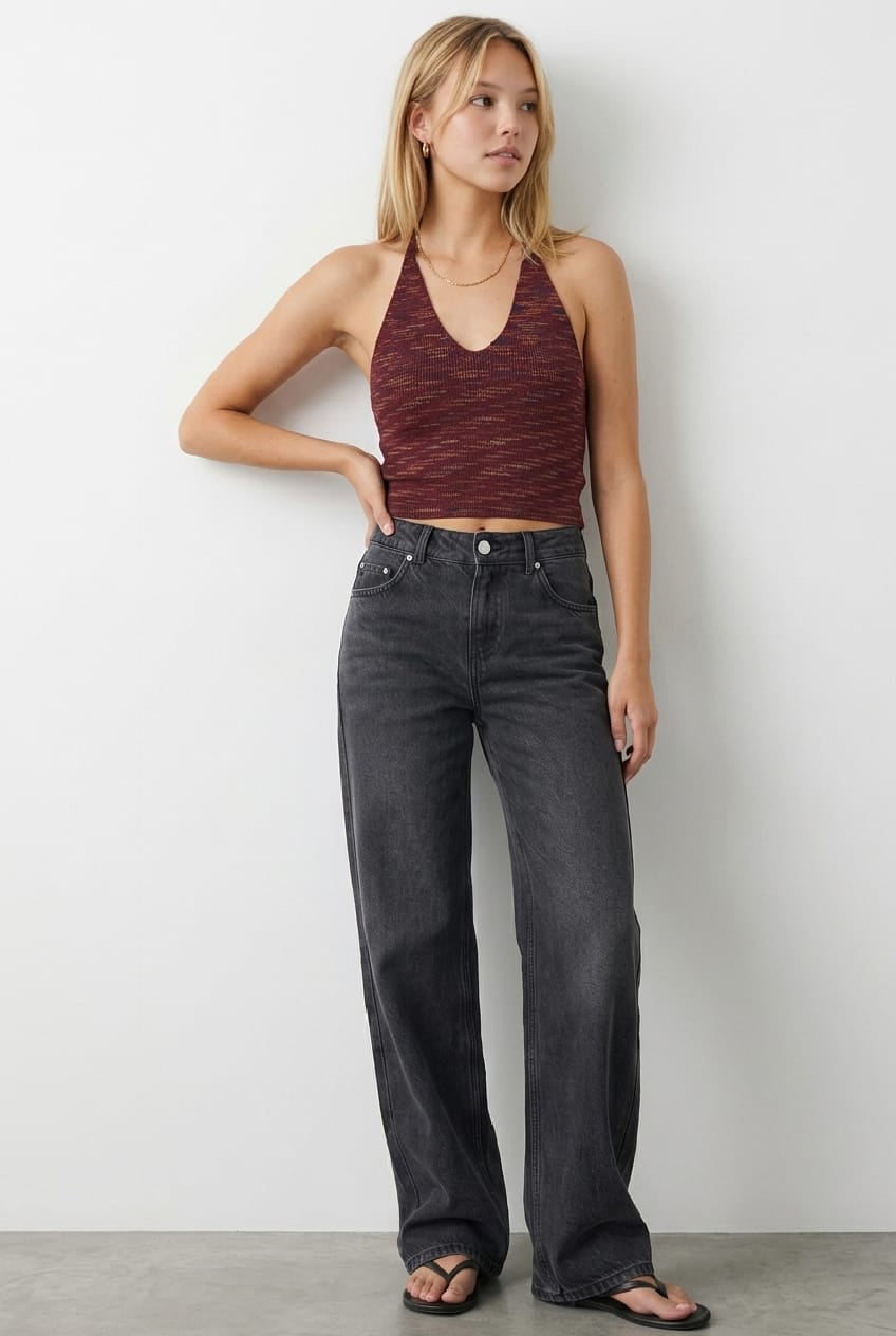 Multi Knit Top Halter Crop