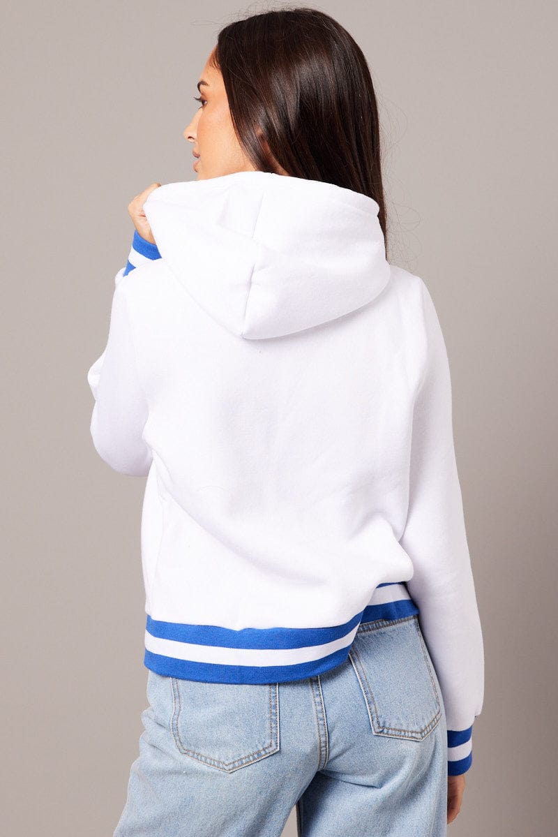 ZIP HOODIE White Long Sleeve Embroidered Hoodie Jacket for Women by Ally