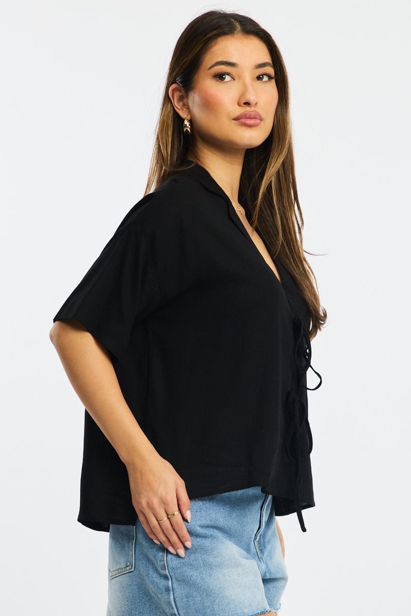 Black Tie Up Top Short Sleeve