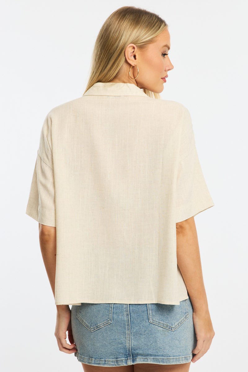 Beige Tie Up Top Short Sleeve