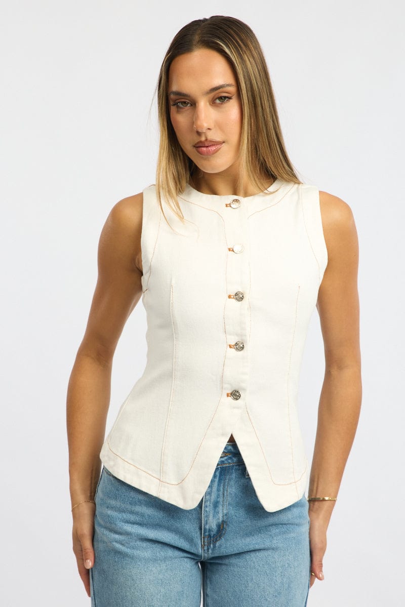 White High Neck Vest