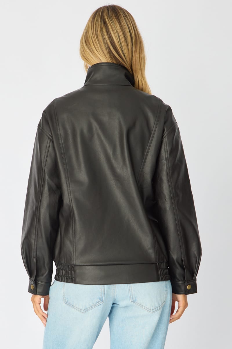 Black Bomber Jacket Washed Faux Leather