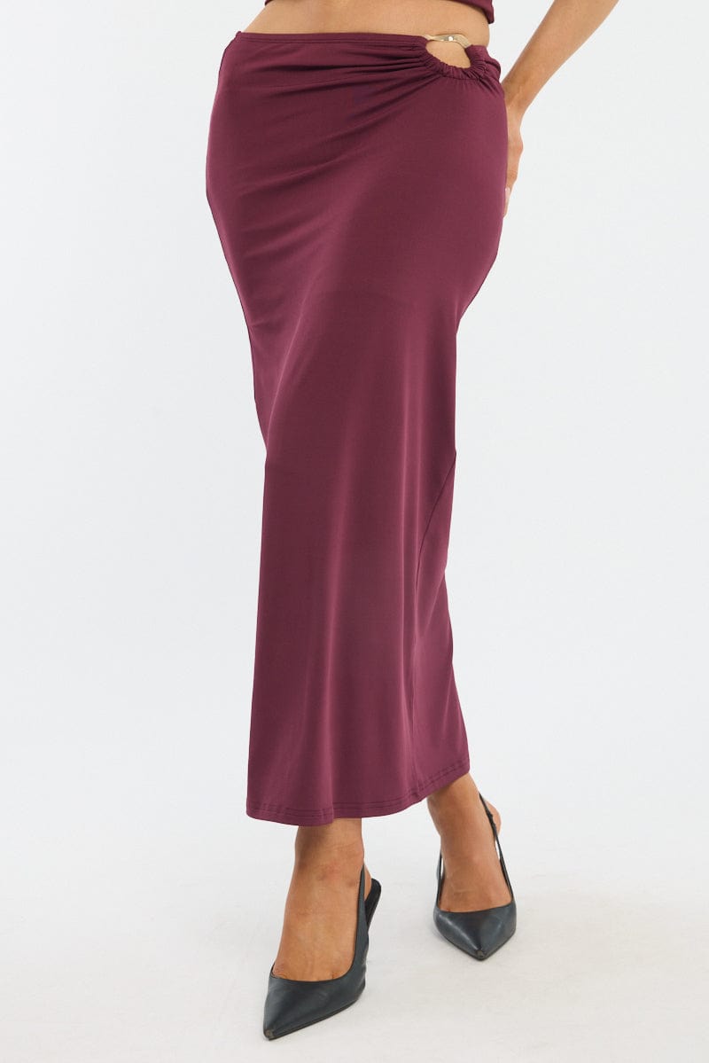 Red Hardware Buckle Maxi Skirt