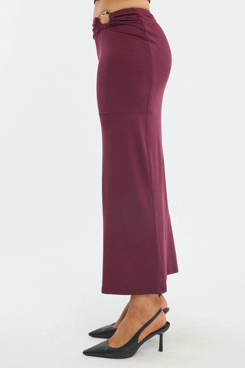 Red Hardware Buckle Maxi Skirt