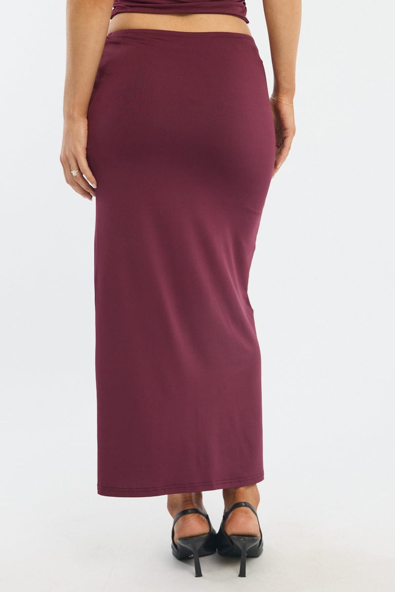 Red Hardware Buckle Maxi Skirt