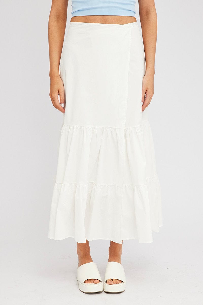 Women’s White Wrap Skirt Maxi High Rise | Ally Fashion
