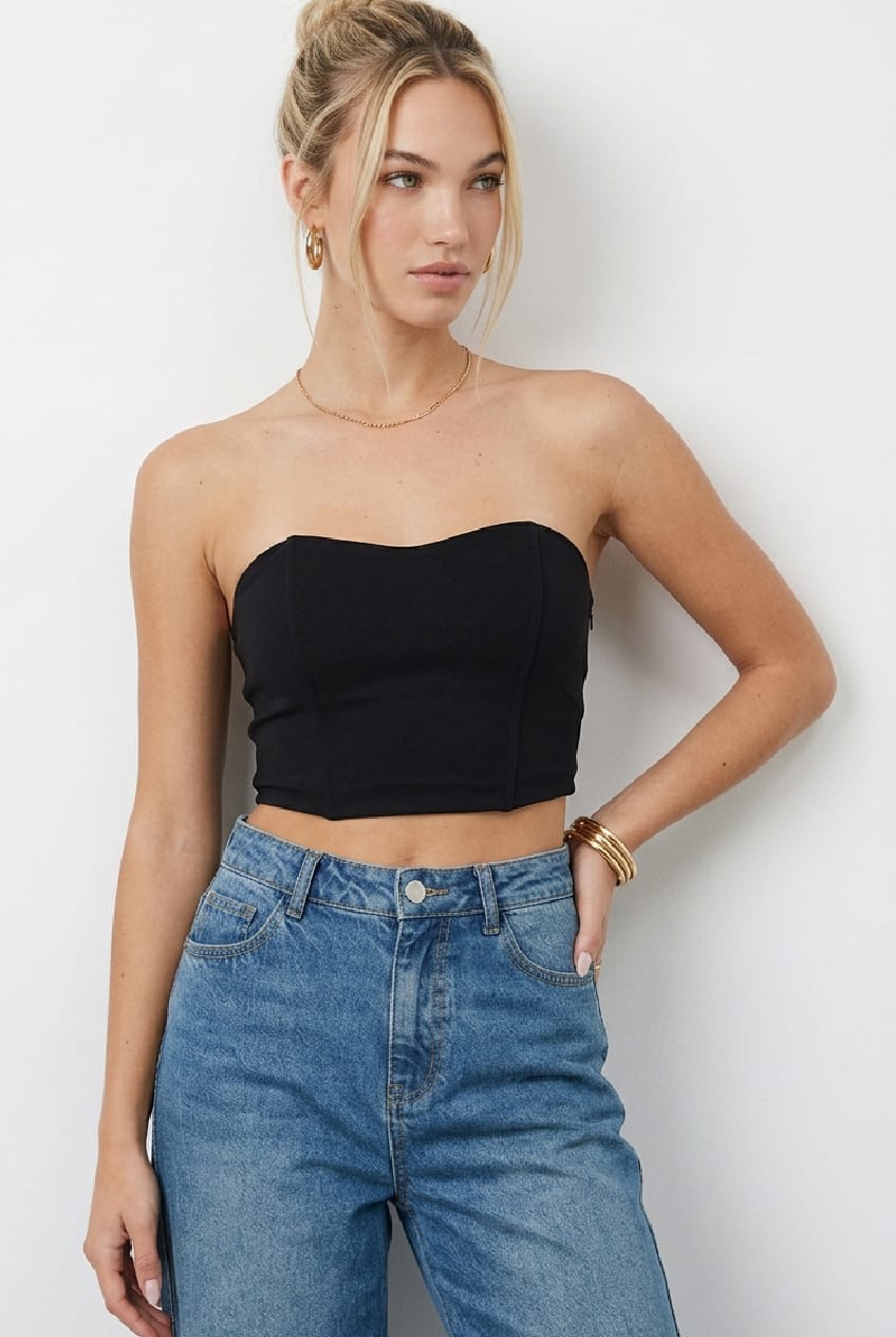 Black Boning Detail Bustier Top