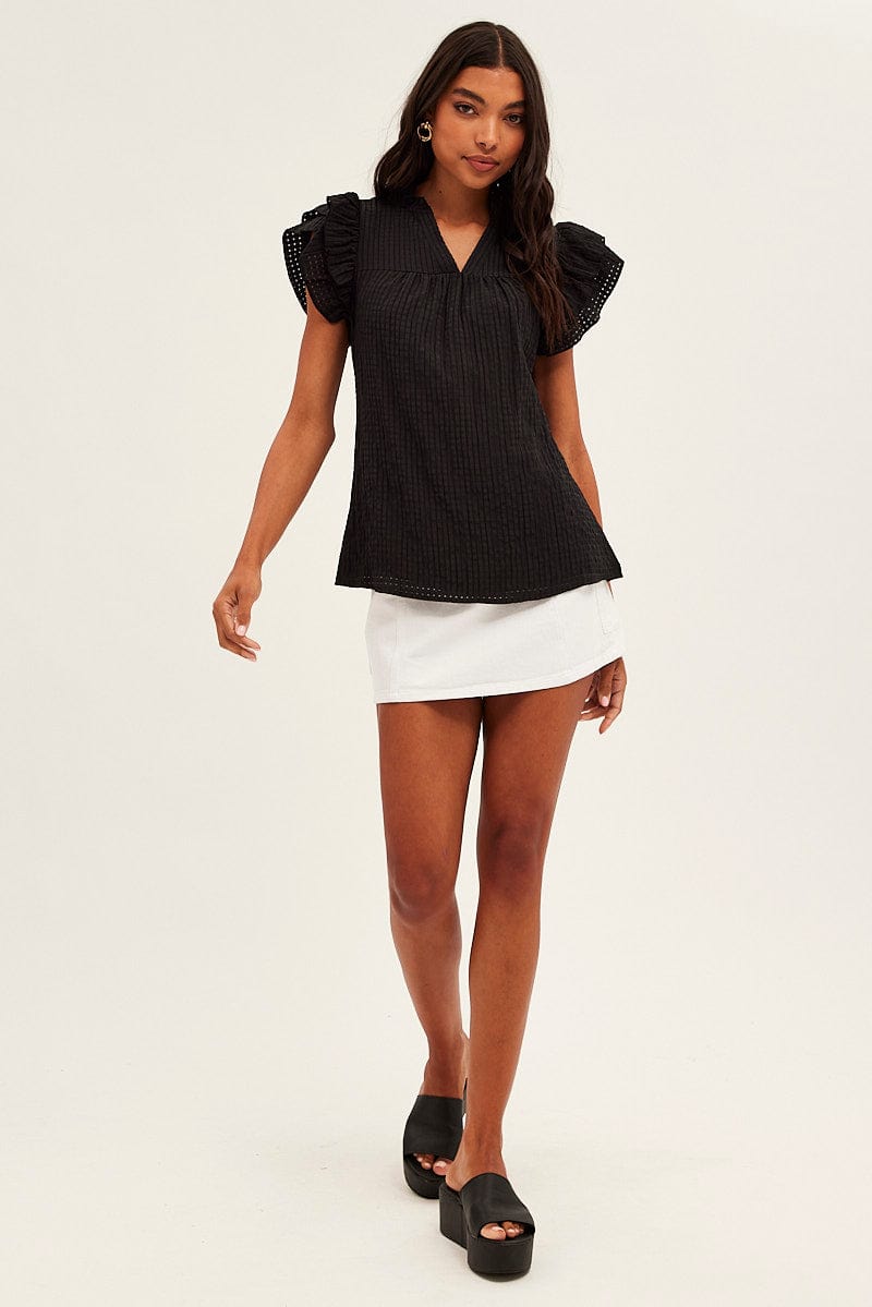 Black Ruffle Sleeve Top for Ally Fashion