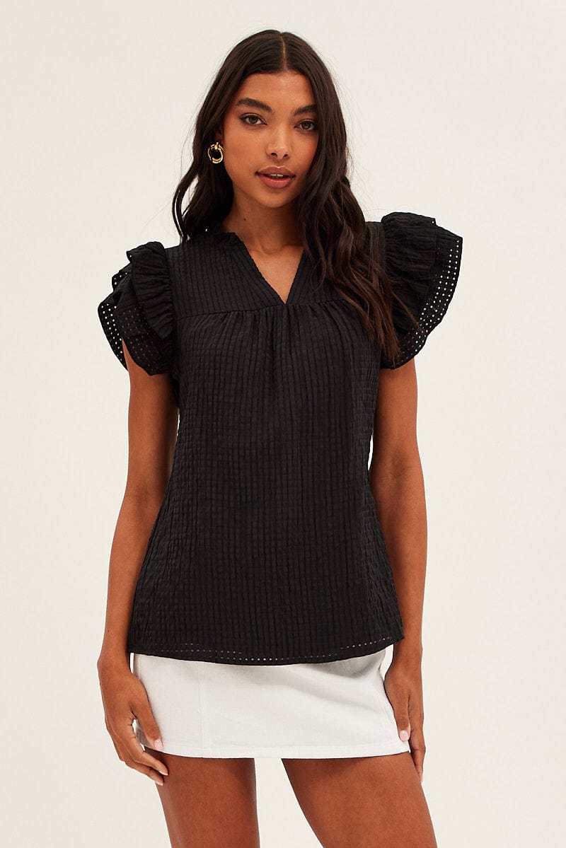 Black Ruffle Sleeve Top for Ally Fashion