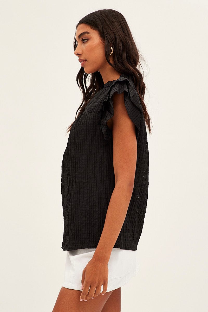 Black Ruffle Sleeve Top for Ally Fashion