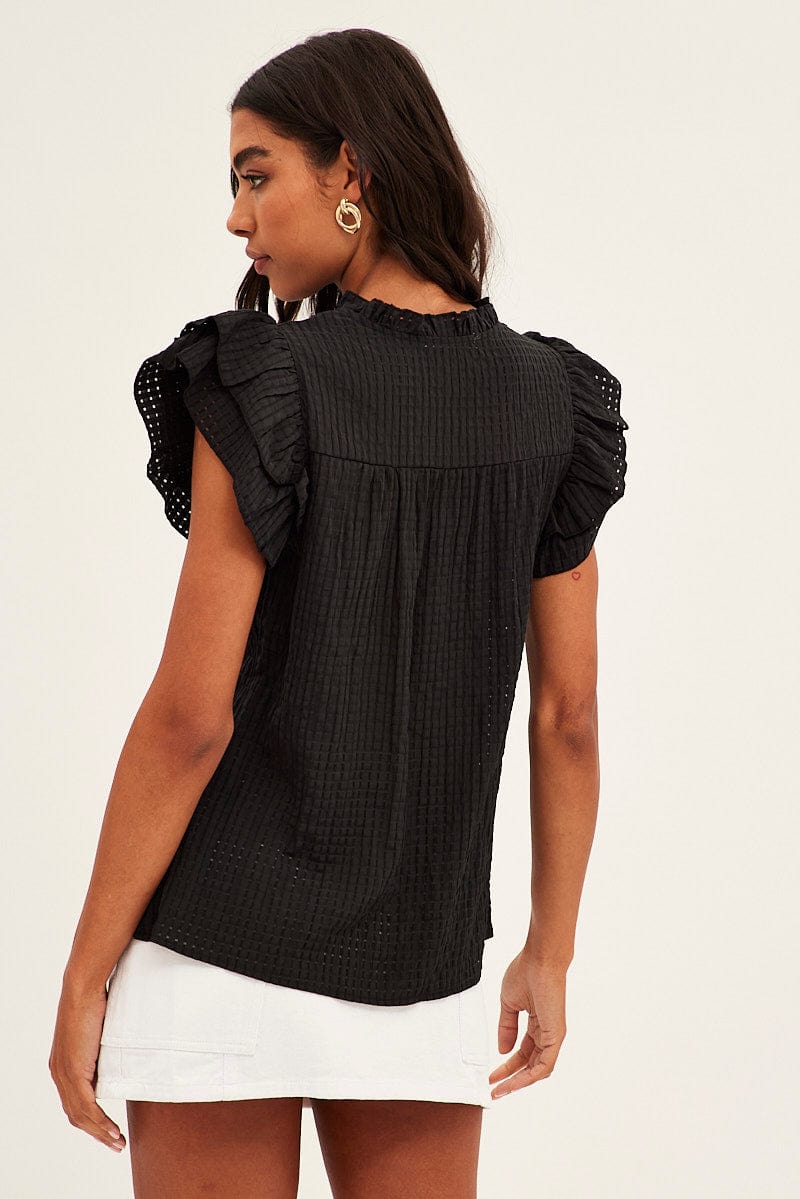 Black Ruffle Sleeve Top for Ally Fashion