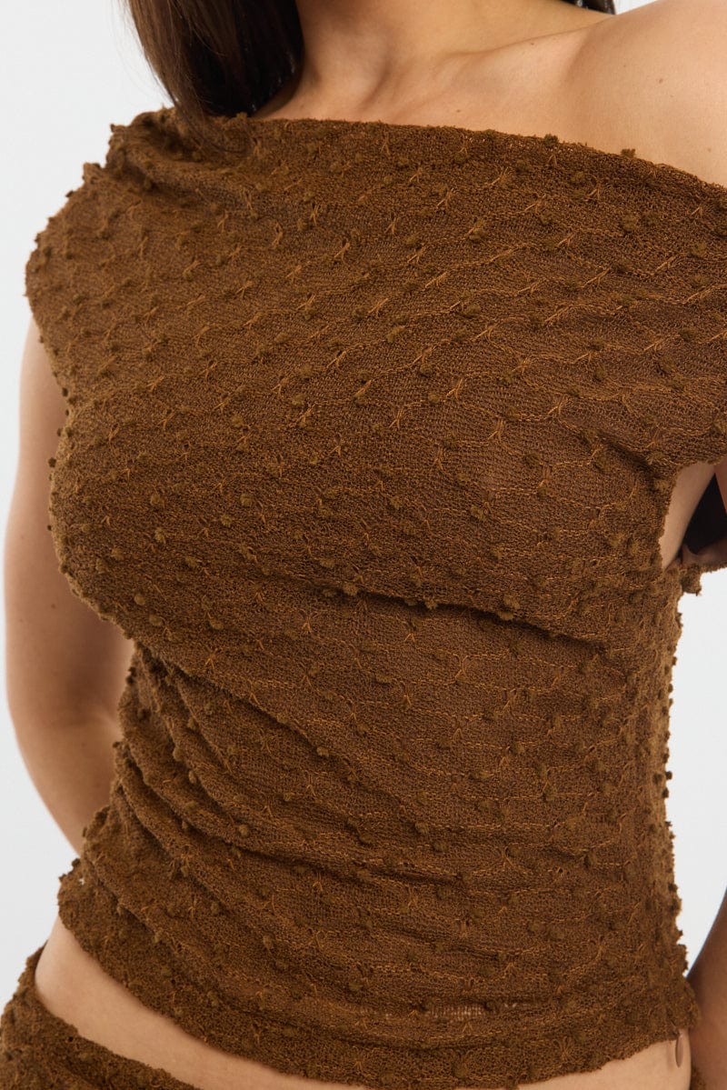 Asymmetric Lace Top Brown main image 1