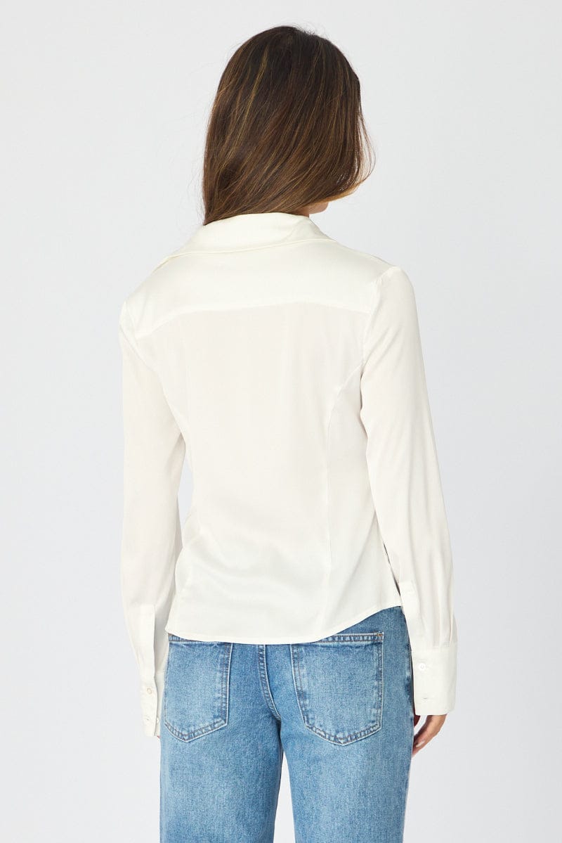 White Satin Shirt Long Sleeve Collar