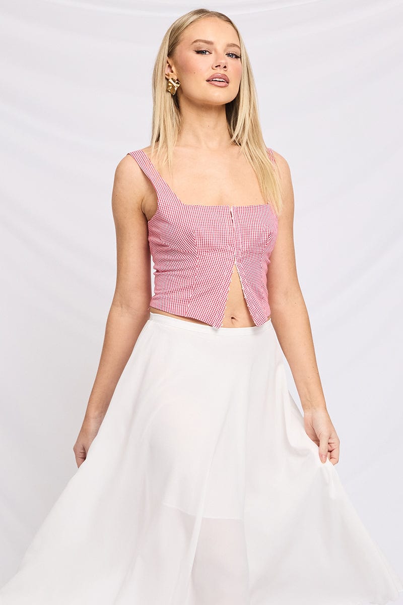 Red Check Corset Top Sleeveless