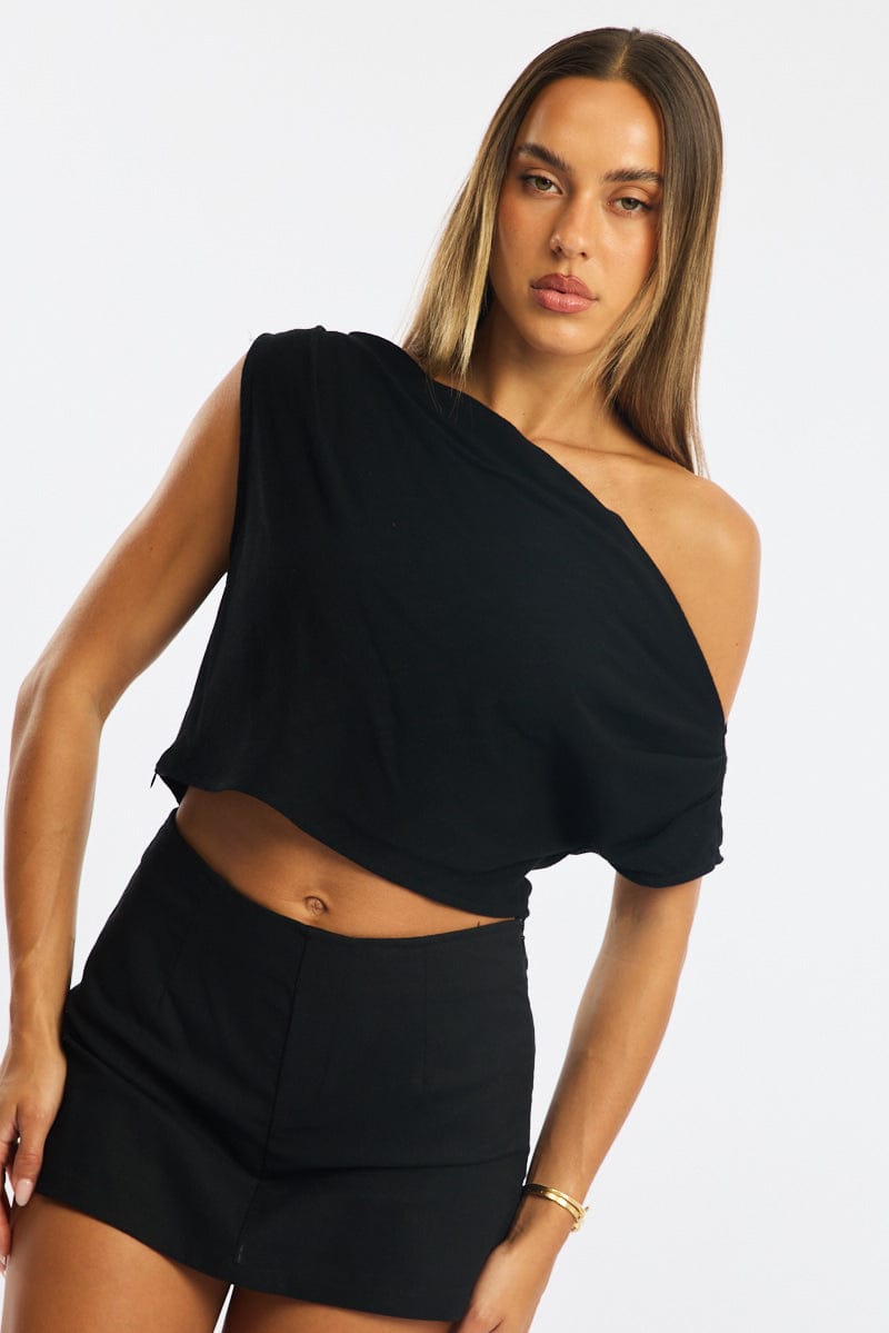 Black Off Shoulder Top Linen Blend