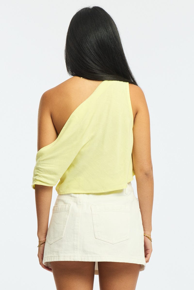 Yellow Off Shoulder Top Linen Blend