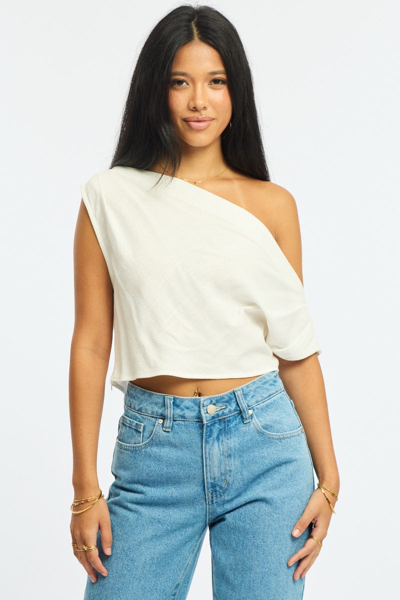 White Off Shoulder Top Linen Blend