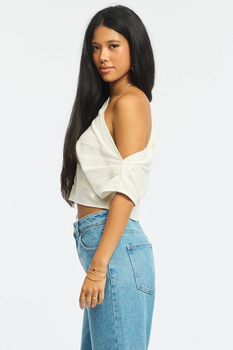 White Off Shoulder Top Linen Blend