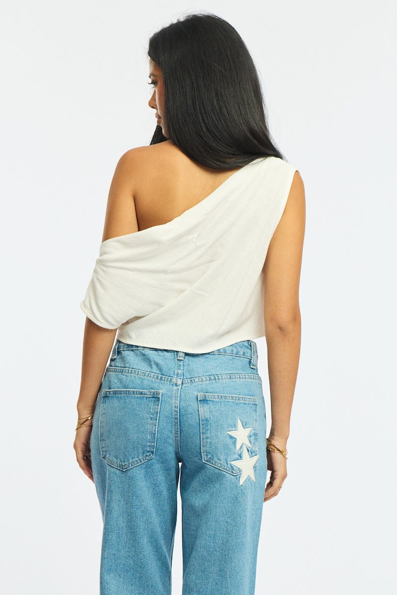 White Off Shoulder Top Linen Blend