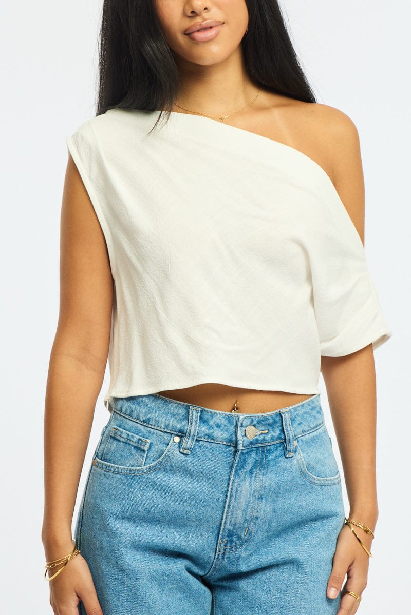 White Off Shoulder Top Linen Blend
