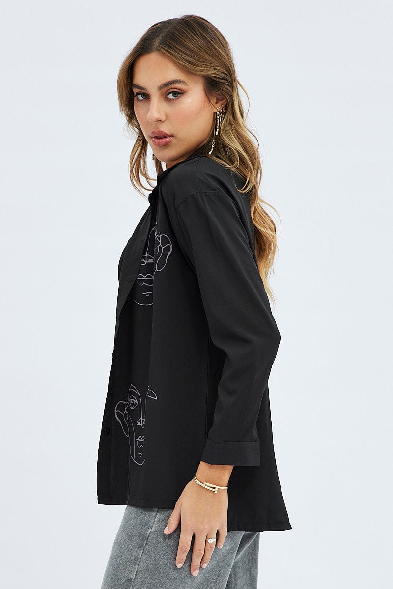 Black Sketch Face Silhouette Shirt for Women by Ally