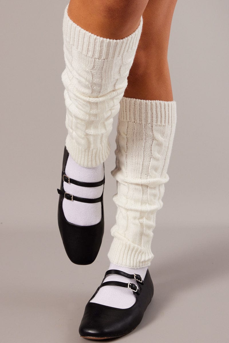 White Cable Leg Warmer for Ally Fashion