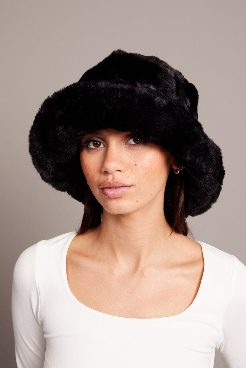 Black Faux Fur Hat for Ally Fashion