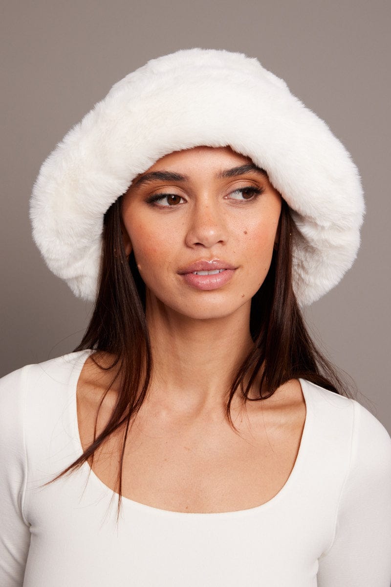 White Faux Fur Hat for Ally Fashion