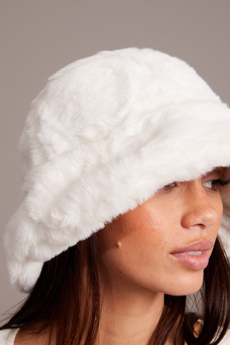 White Faux Fur Hat for Ally Fashion