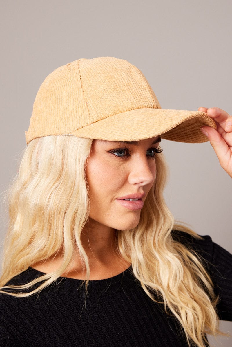 Beige Corduroy Cap for Ally Fashion