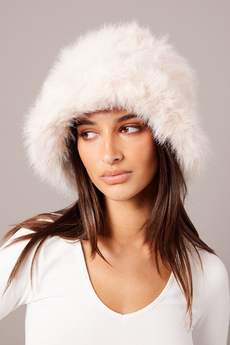 Beige Faux Fur Hat for Ally Fashion